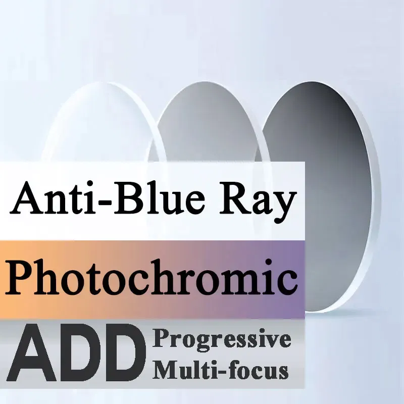 Lenses Color: Red, Lens Index: 1.56 - A Pair Progressive Multi-focus & Photochromic & Anti-Blue Ray Optical Lens Myopia Presbyopia 1.56 1.61 1.67 Index