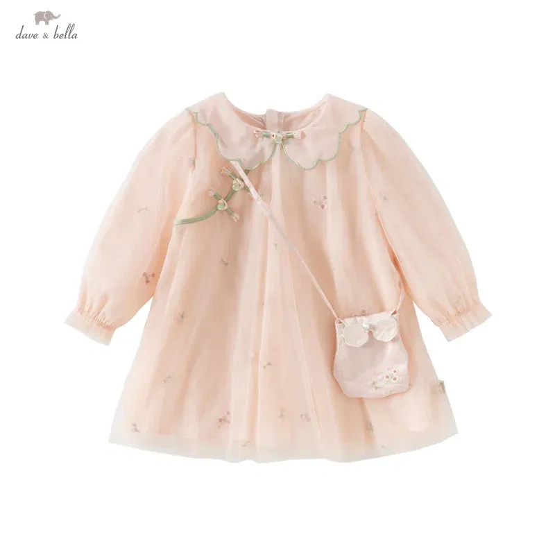 Color: Pink, Kid Size: 9 - Dave Bella 2025 Spring Girl's Dress Elegant Charm Gentle Cute Children's Princess Mesh Dress Fashion Party Outdoor DB1250547
