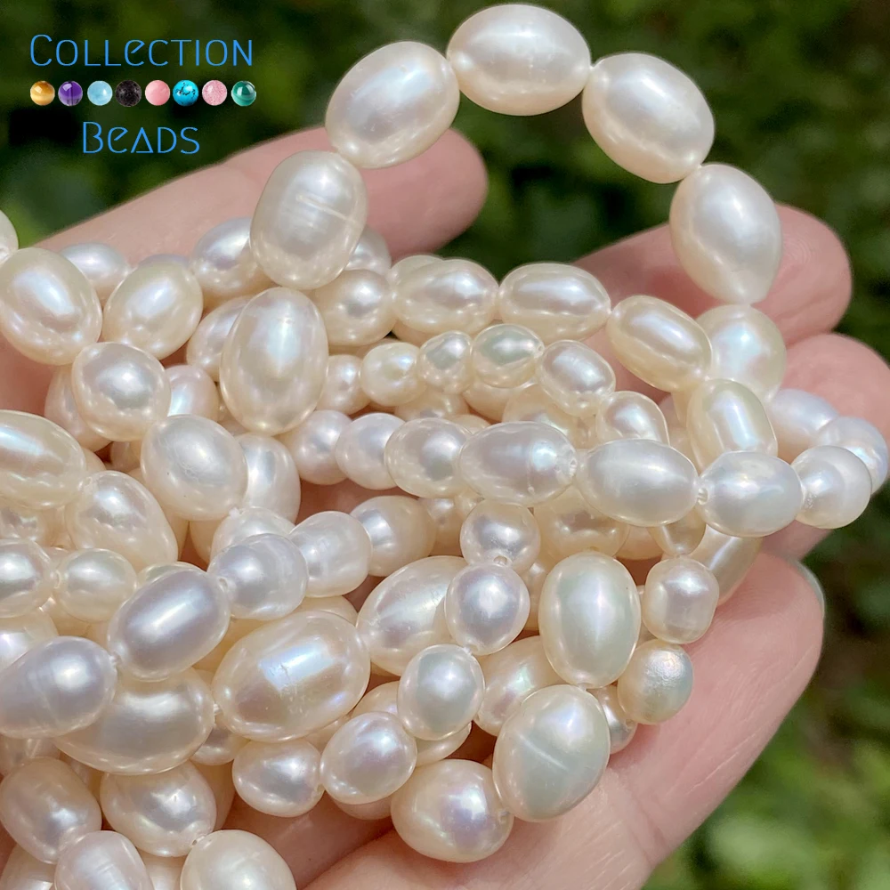 Color: WHITE, Item Diameter: 9mm - 100% Natural Freshwater Pearl Wholesale A/AA/AAA High Quality Rice Shape Beads For Jewelry Making DIY Bracelets Necklace
