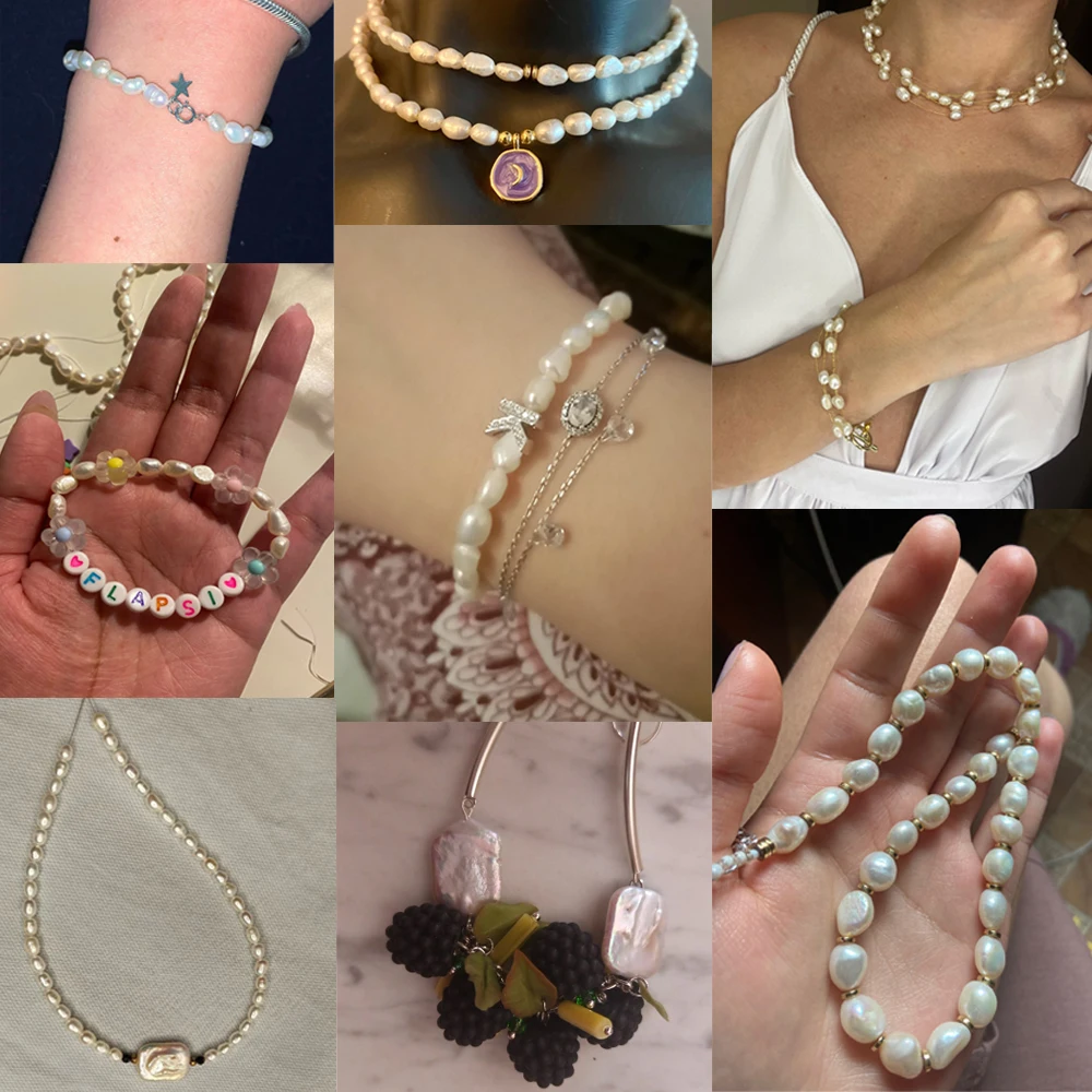 Color: WHITE, Item Diameter: 9mm - 100% Natural Freshwater Pearl Wholesale A/AA/AAA High Quality Rice Shape Beads For Jewelry Making DIY Bracelets Necklace