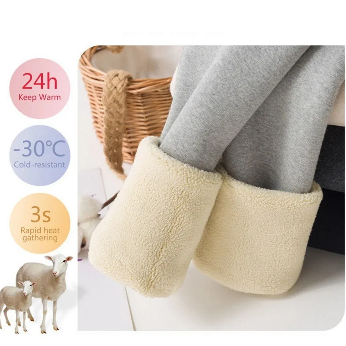 Color: Blue, Size: M - Winter Women Leggings Solid Warm Leggings Thicken Lambwool Hight Waist Fleece Keep Butt Lift High Stretchy Walking Pants Pocket