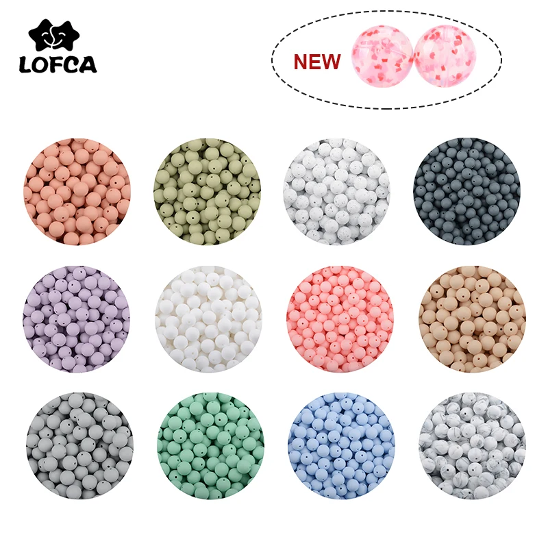 Color: Light Grey, Item Diameter: 12mm - LOFCA 100Pcs/lot 12MM Round Shape Silicone Teething Beads Baby Teether For DIY Nursing Necklace Food Grade Chew Beads
