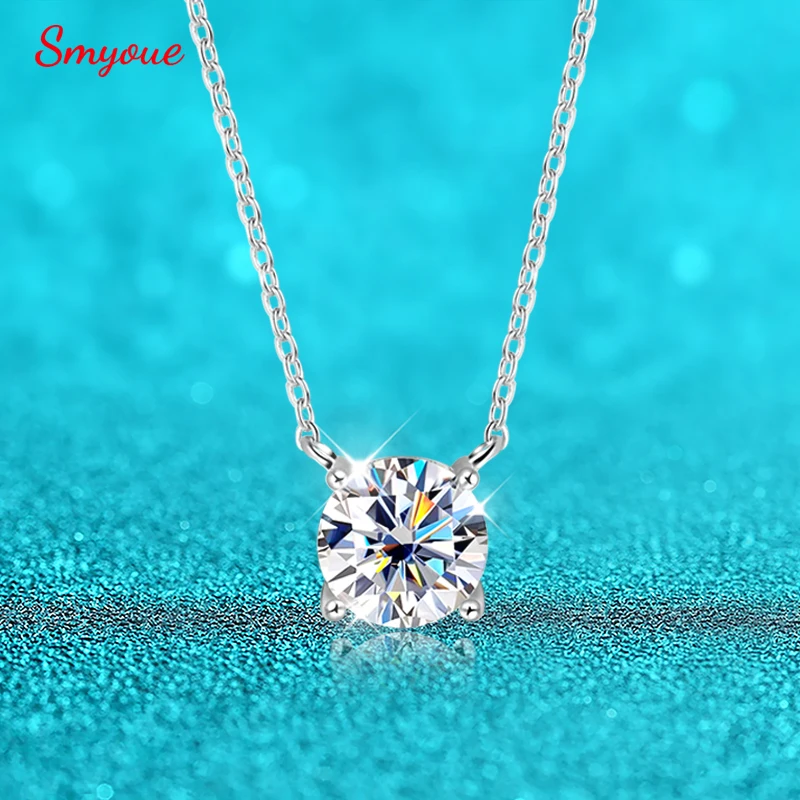 Gem Color: WHITE, Metal Color: Rhodium Plated - Smyoue White Gold Plated 1-10CT Moissanite Necklace for Women Classic Four Claws Pendant Wedding Jewelry 925 Sterling Silver GRA