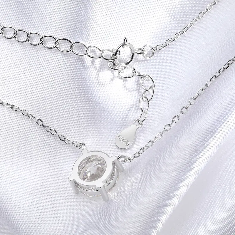 Gem Color: WHITE, Metal Color: Rhodium Plated - Smyoue White Gold Plated 1-10CT Moissanite Necklace for Women Classic Four Claws Pendant Wedding Jewelry 925 Sterling Silver GRA