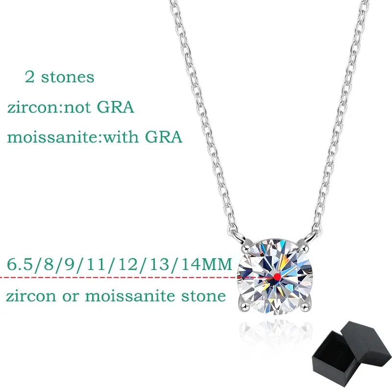 Gem Color: WHITE, Metal Color: Rhodium Plated - Smyoue White Gold Plated 1-10CT Moissanite Necklace for Women Classic Four Claws Pendant Wedding Jewelry 925 Sterling Silver GRA