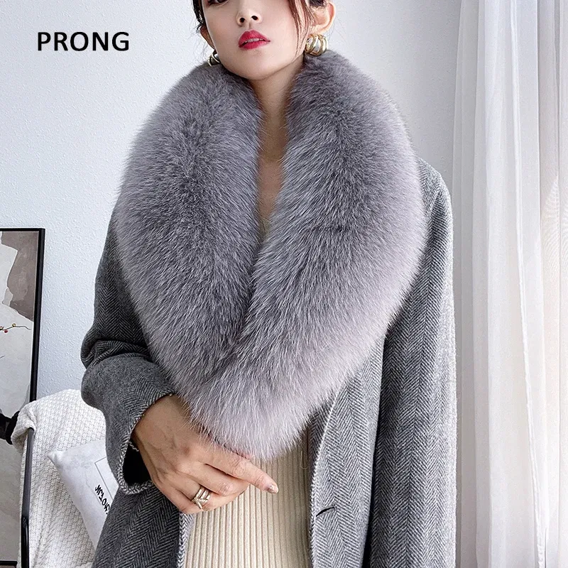 100cm Real Fox Fur Collar Genuine Fur Neck Scarf Women Winter Coat Hood Fur Trims Warm Furry Fur Scarves Luxury Fur Shawl Wraps
