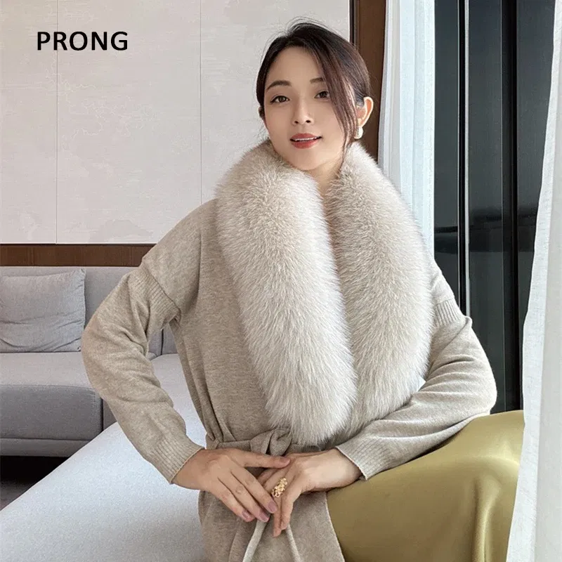 100cm Real Fox Fur Collar Genuine Fur Neck Scarf Women Winter Coat Hood Fur Trims Warm Furry Fur Scarves Luxury Fur Shawl Wraps
