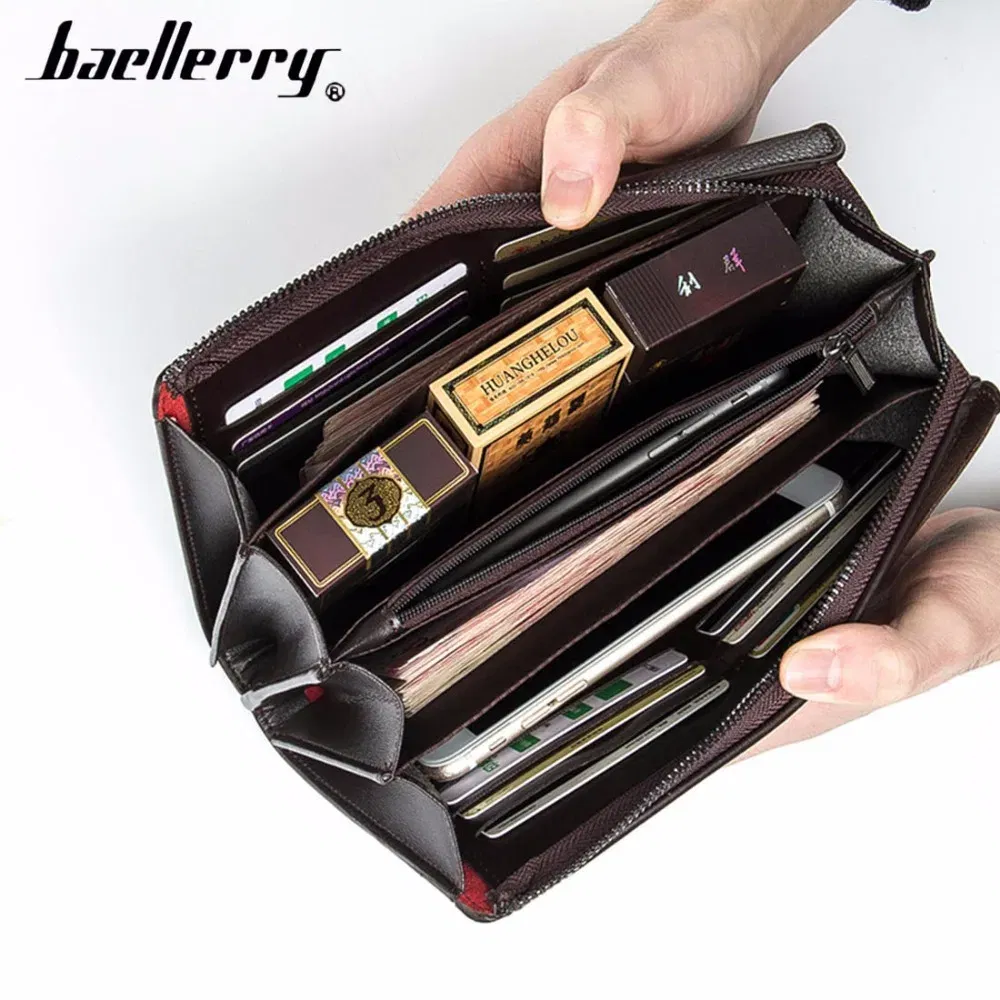 Color: light yellow - Baellerry Men Clutch Bag Large Capacity Men Wallets Cell Phone Pocket Passcard Pocket High Quality Multifunction Wallet For Men