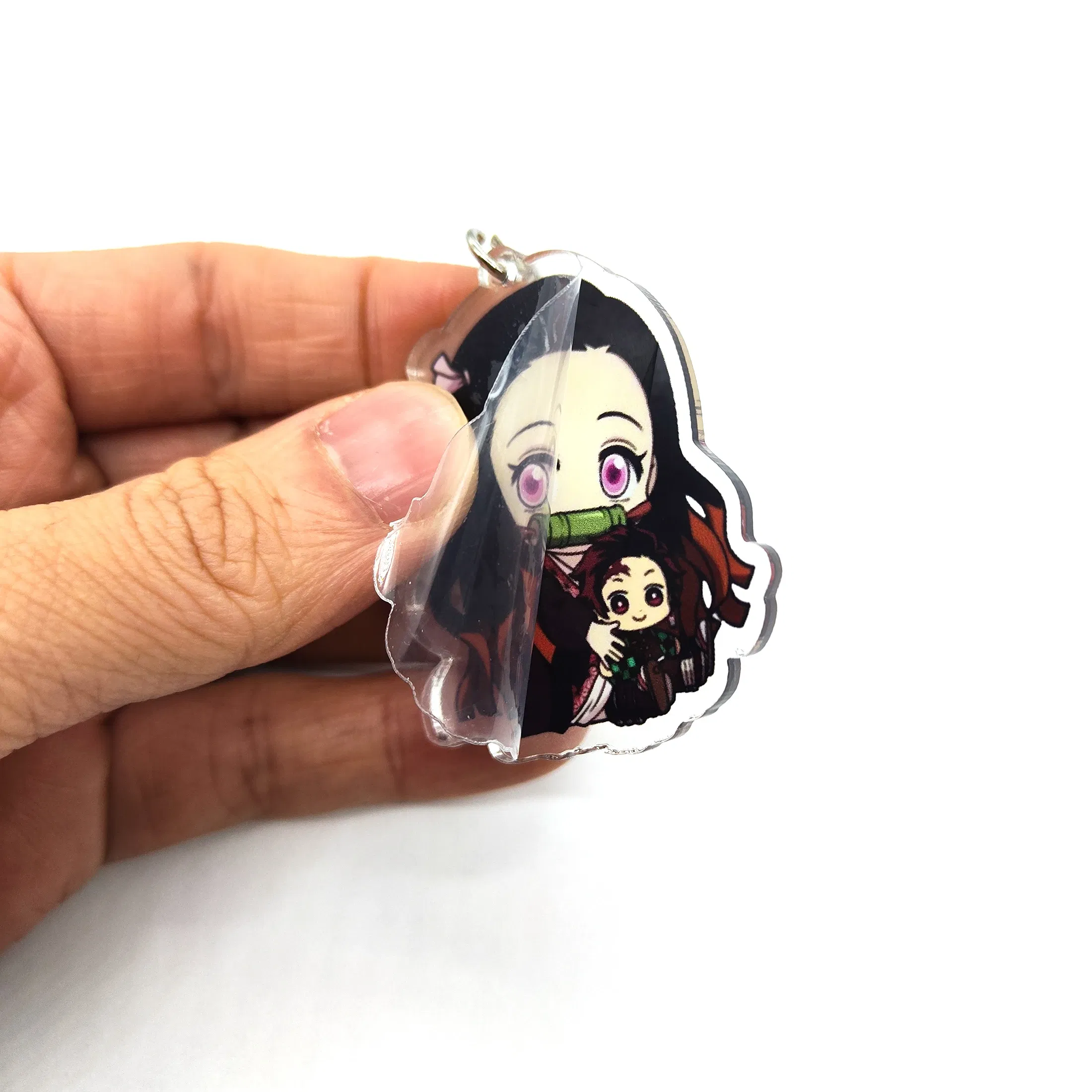 Color: WHITE - 16pcs/set Anime Keychains Keychain Demon Slayer Kimetsu No Yaiba Acrylic Key Ring Cute Funny Cartoon for Friends wholesale