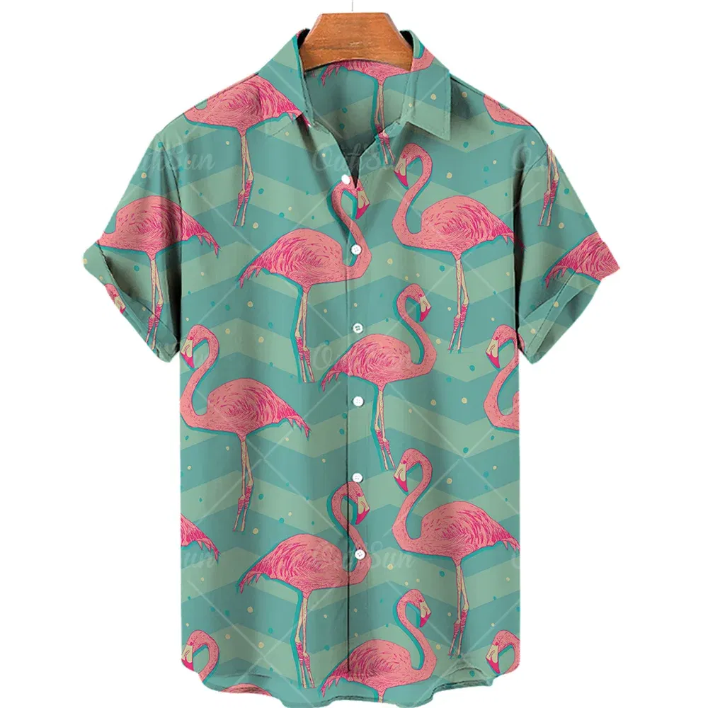 Color: army green, Size: XXL - Duck 3d Print Shirts Men Fashion Hawaiian Shirt Short Sleeve Casual Beach Shirts Boys Single-Breasted Blouse Men's Clothing