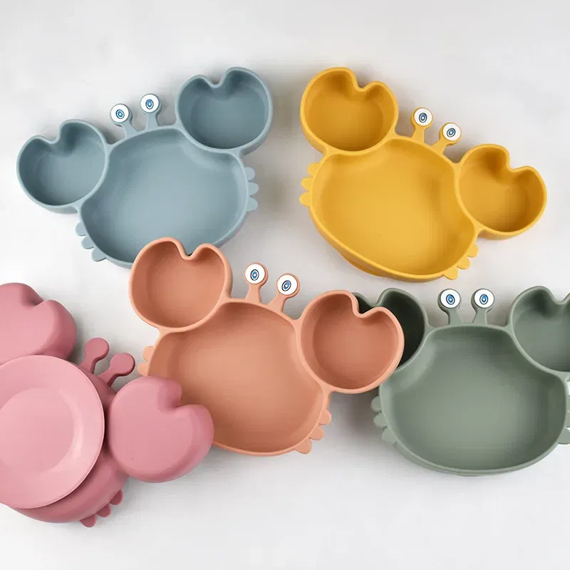 Color: Brown, Ships From: CHINA - Baby Bowls Plates Fork spoon Set Silicone Suction Feeding Food Tableware BPA Free Non-Slip Baby Dishes Crab Food Feeding Bowl