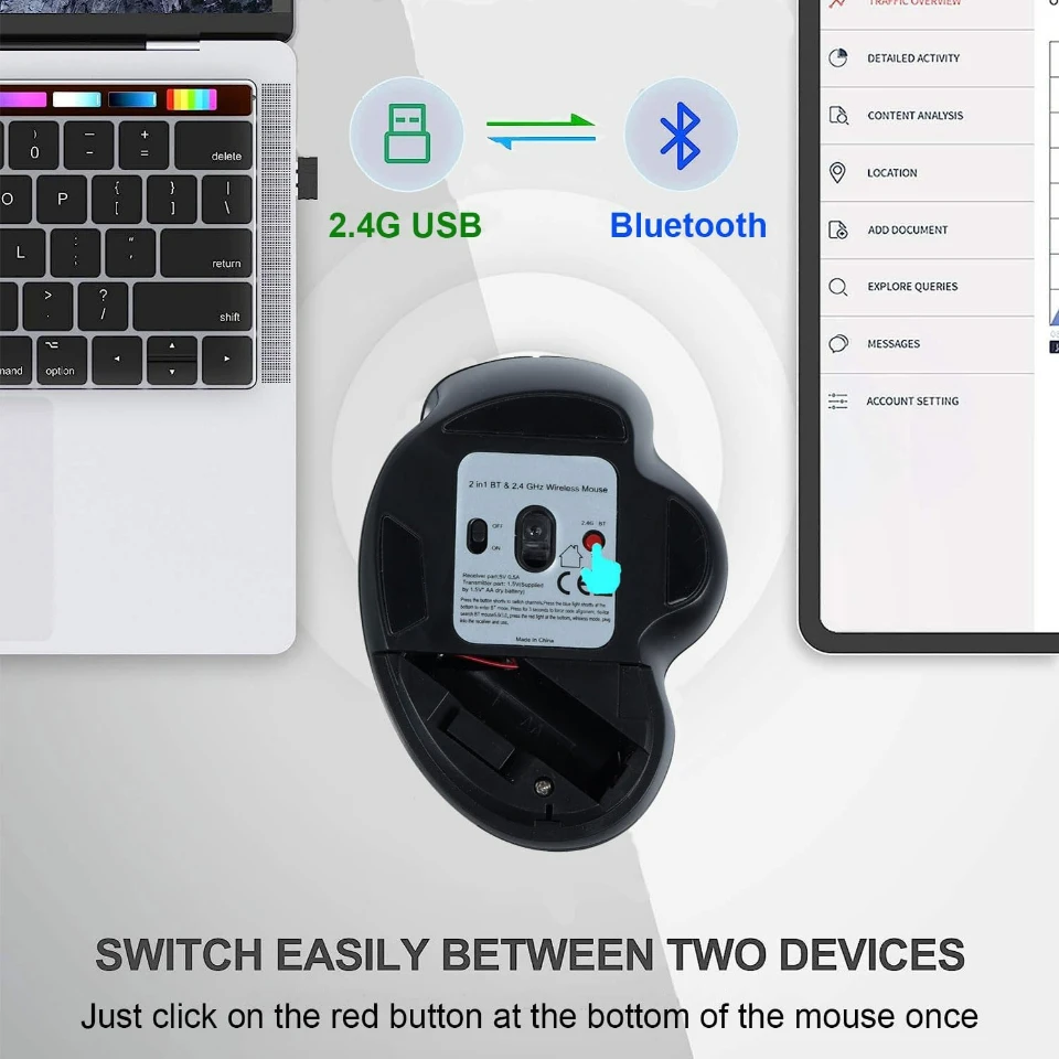 Color: GRAY - Wireless Mouse Bluetooth Mouse Wireless Computer Mouse Gamer Rechargeable 6 Buttons Ergonomic Mause Gaming Dual Mode Mice For PC