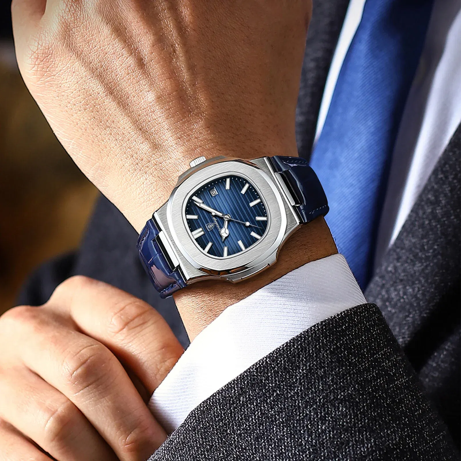 Color: Brown - POEDAGAR Luxury Man Wristwatch Waterproof Luminous Date Leather Men's Watches Sports Square Men Watch Casual Quartz Male Clocks