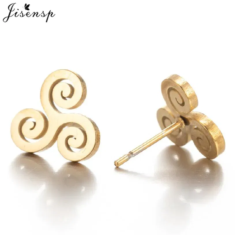 Metal Color: Red, Main Stone Color: WHITE - Cartoon The Movie Teen Wolf Triskele Triskelion Inspired Earrings Punk Stainless Steel Jewelry Triple Spiral Ear Studs Women Men