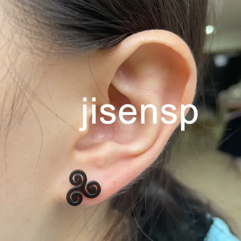 Metal Color: Red, Main Stone Color: WHITE - Cartoon The Movie Teen Wolf Triskele Triskelion Inspired Earrings Punk Stainless Steel Jewelry Triple Spiral Ear Studs Women Men
