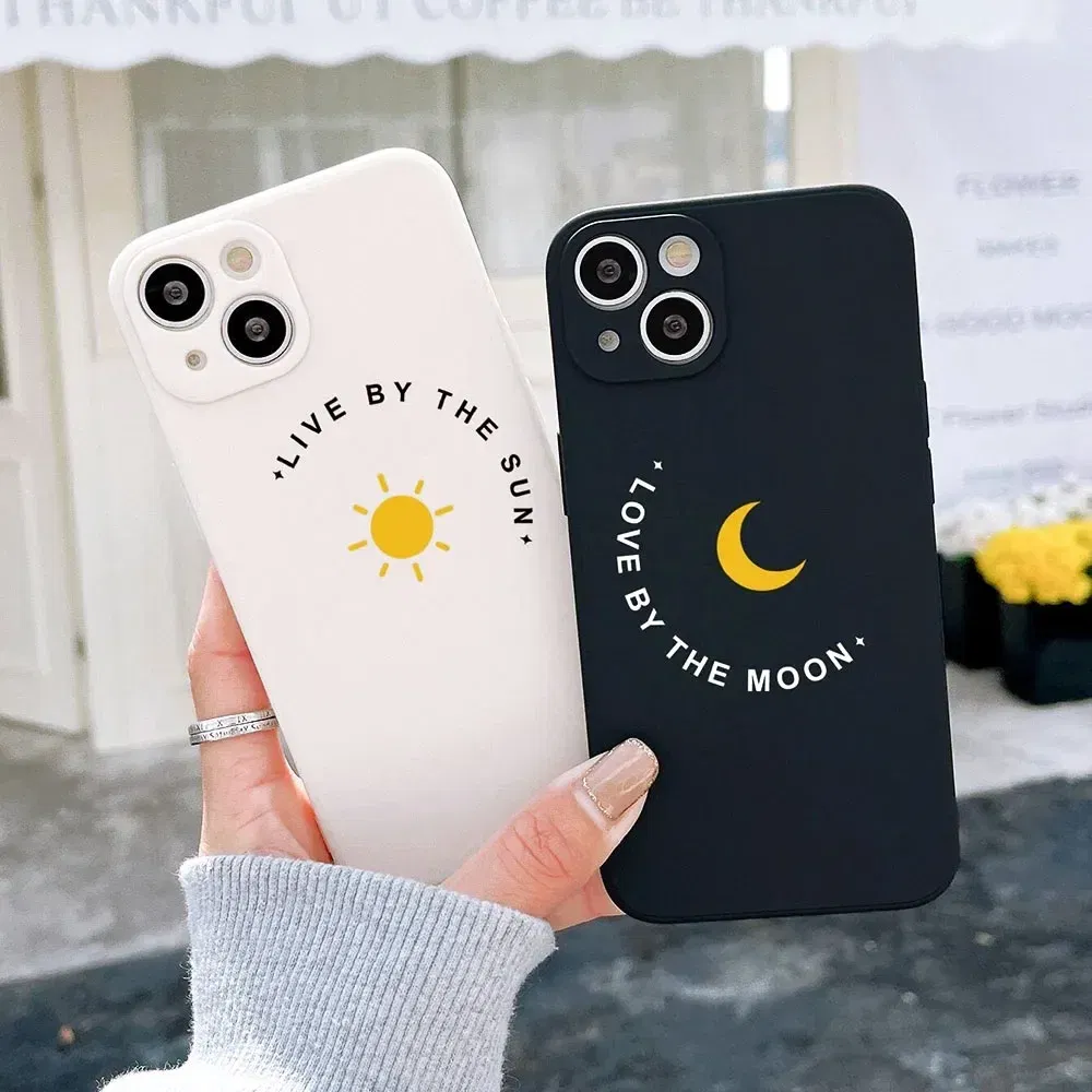 Color: Gold, Material: PC - Couple Black and White Love Sun Moon Case For Samsung Galaxy S10 S20 S21 S22 S23 S24 FE Plus Ultra Note 20 Silicone Phone Case