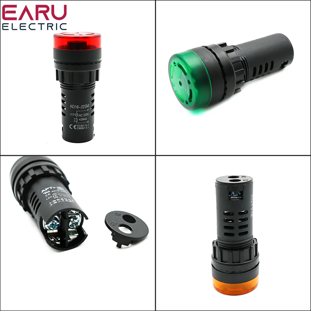 Color: multi - AD16-22SM 22mm Panel Diameter AC 12V 24V 110V 220V Flash Signal Light Red LED Active Buzzer Beep Alarm Indicator Green Yellow