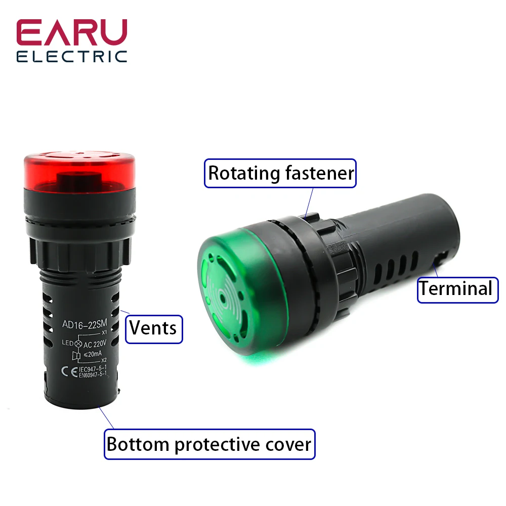 Color: multi - AD16-22SM 22mm Panel Diameter AC 12V 24V 110V 220V Flash Signal Light Red LED Active Buzzer Beep Alarm Indicator Green Yellow