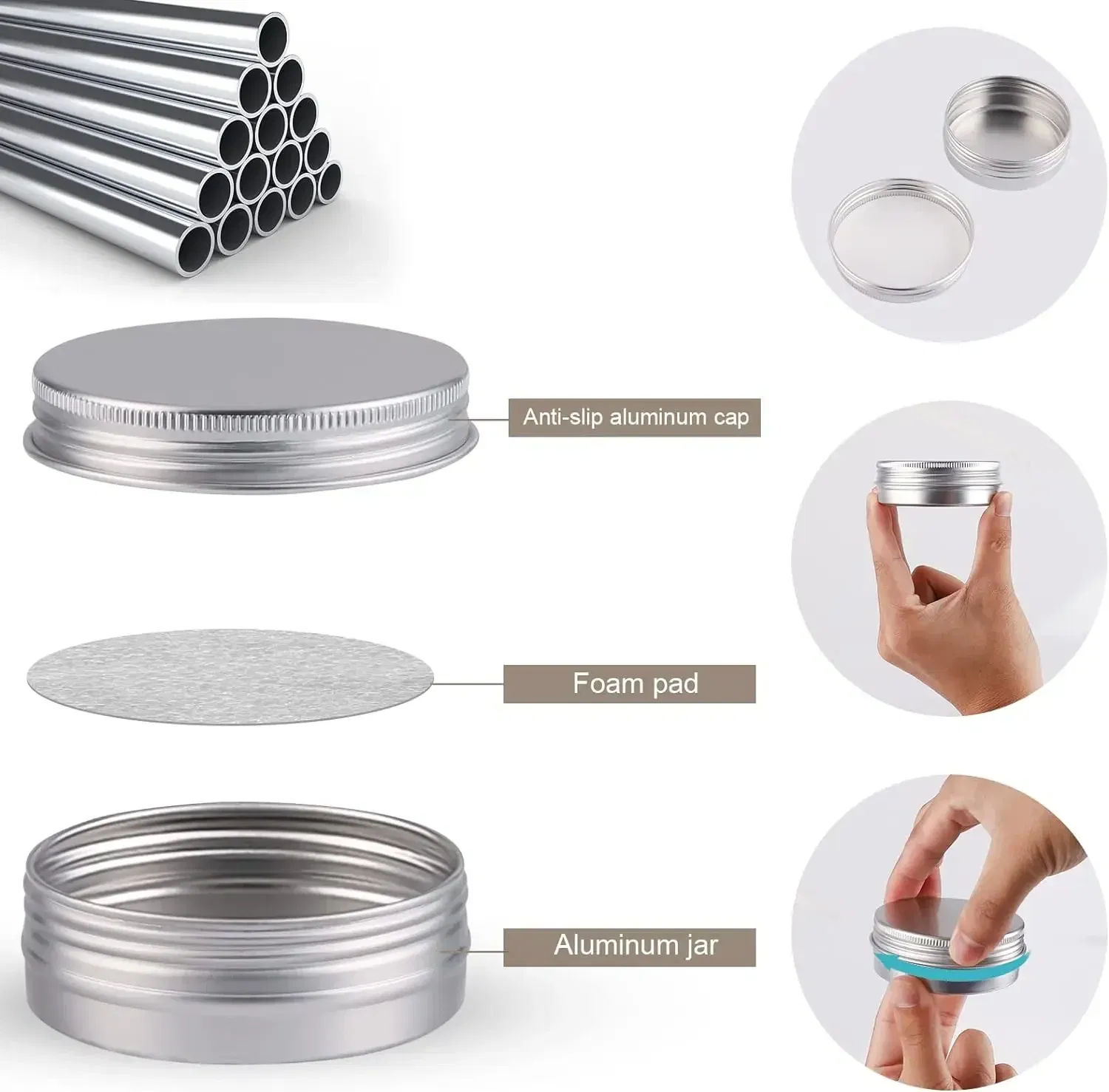 Color: plum, Specifications: 5ml, Material: Plastic - 20pcs 5g - 100g Metal Round Tins Aluminum Empty Silver Cans With Screw Lid Balm Nail Art Makeup Cream Jar Storage Box