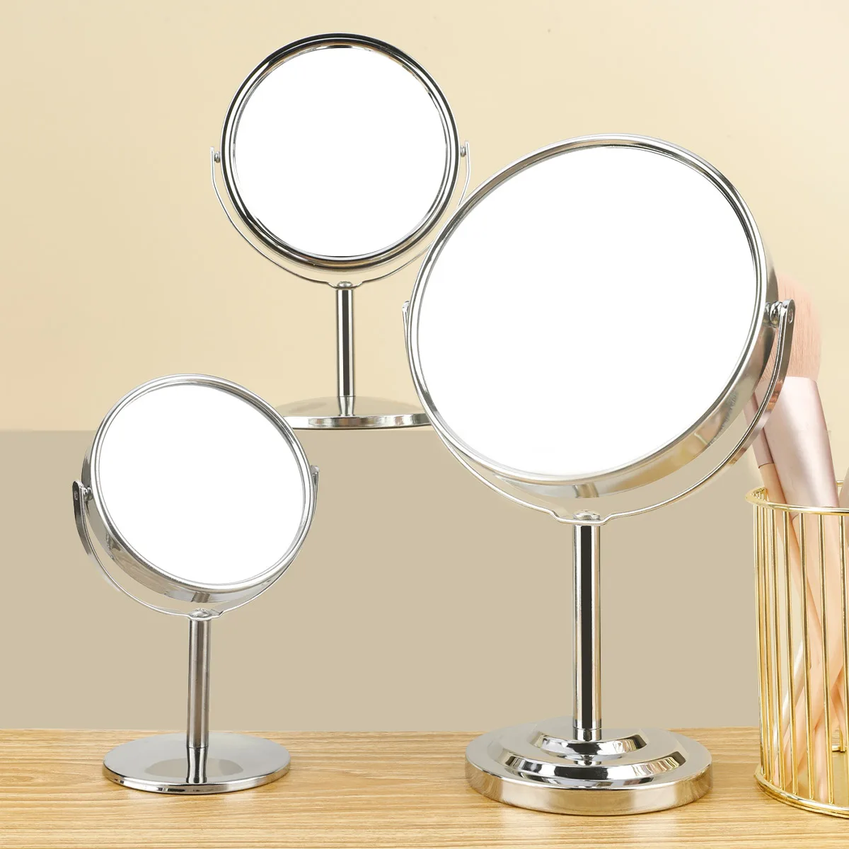 Color: Yellow - 3/4/5in Double-Side Makeup Mirror With 2X Magnification Clear Reflection And Easy To Carry Desktop Vanity Mirror With Stand