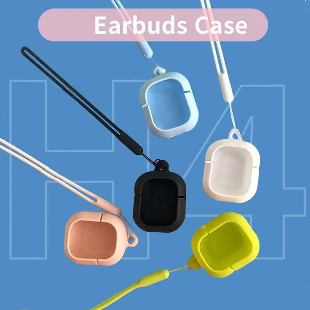 Color: BROWN - For HQAi H4 Silicon Case and Lanyard Protective Plain Cover and Rope Anti-Lost Cover Waterproof Earbuds Protective Case