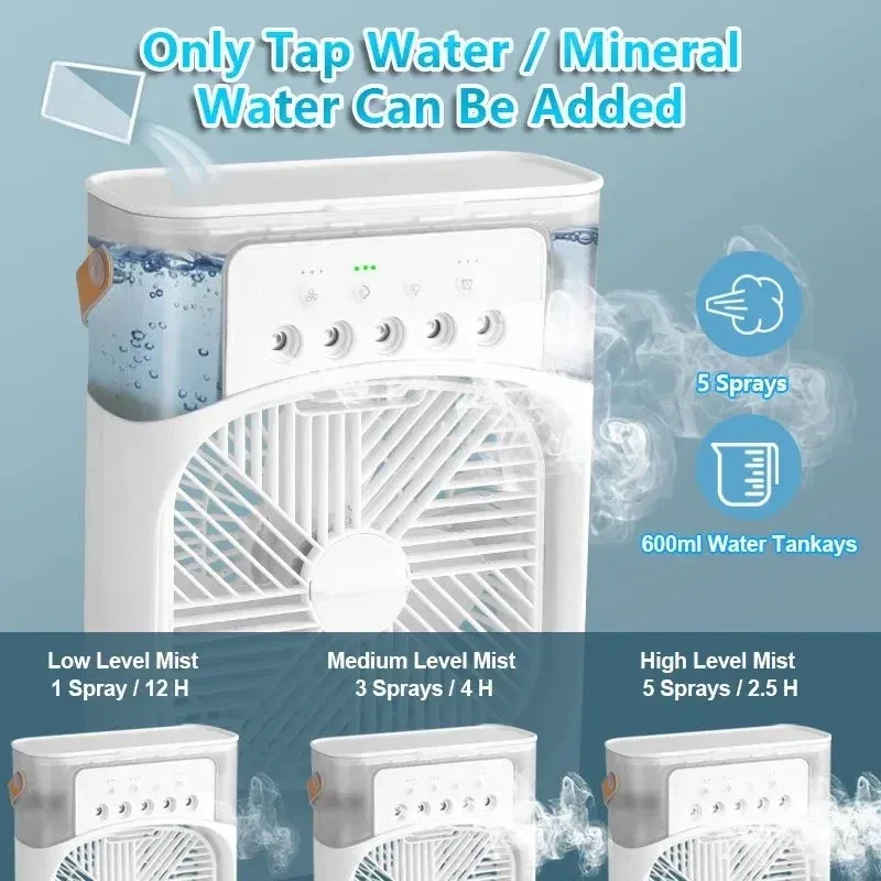 Color: Green - Portable 3 In 1 Humidifier Fan AIr Conditioner Household Small Cooler Hydrocooling Air Adjustment 3 Speed Fans For Home Office