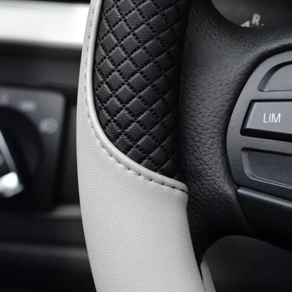 Color Name: black - Durable Anti-Slip Car Steering Wheel Cover Microfiber Leather Steering Wheel Cover Universal Fit for Car, Truck, SUV, Van38cm