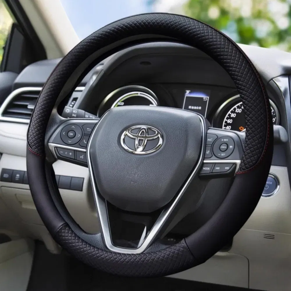 Color Name: black - Durable Anti-Slip Car Steering Wheel Cover Microfiber Leather Steering Wheel Cover Universal Fit for Car, Truck, SUV, Van38cm