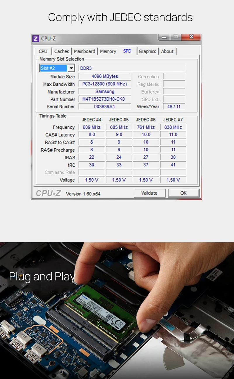 Memory Capacity: 3GB - Samsung Laptop Memory DDR3 1.5V /DDR3L 1.35V 1333 1600 1866 MT/s MHz 4GB 8GB RAM 204pin SO-DIMM Memory Stick for Laptop Notebook