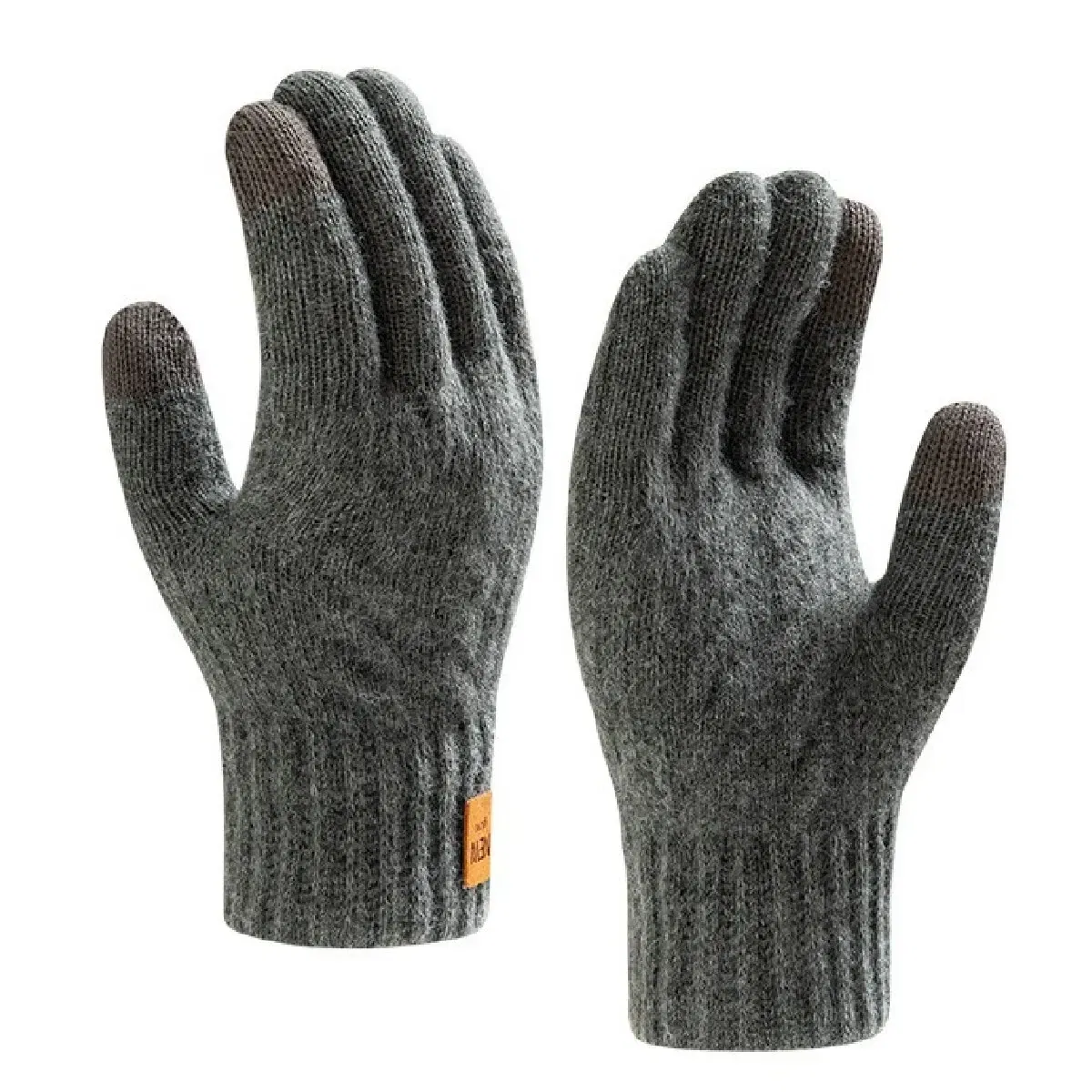Color: army green, Gloves Size: One Size - Fleece Lined Fashion Warm Women Men Black Cable Knitted Winter Touch Screen Gloves