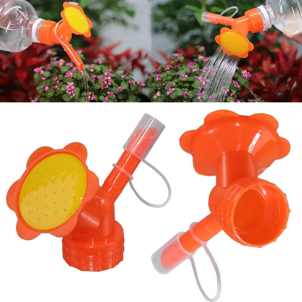 Color: Light Grey - 2 in 1 Bottle Cap Sprinkler Dual Nozzle Watering Spout Double Bottle Head Can Watering Nozzle Bonsai Garden Mini Irrigation Tool