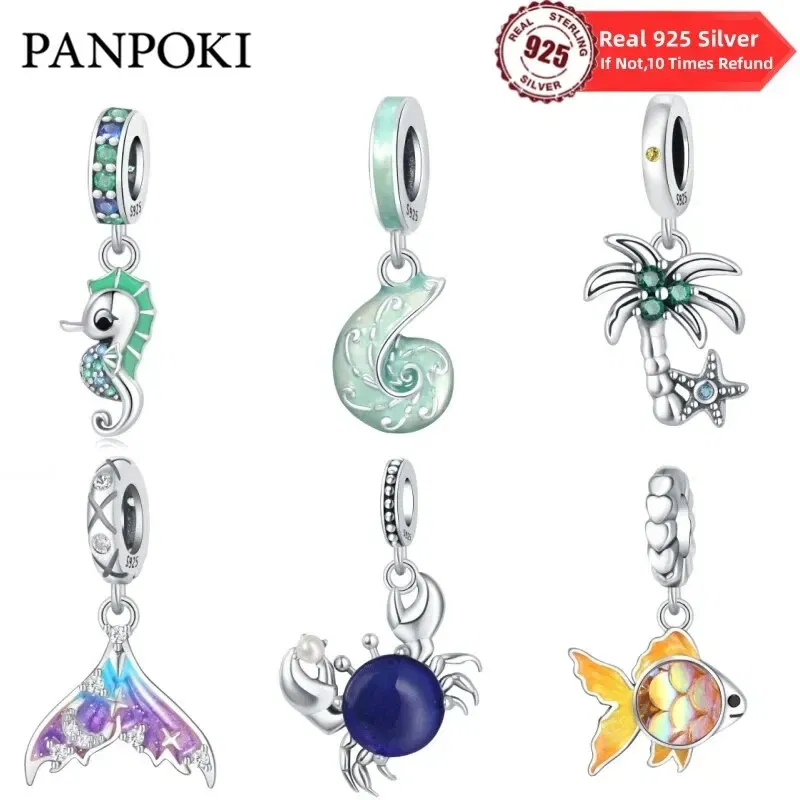 Color: Red - Fit Original Pandora Bracelet 925 Sterling Silver Seahorse Charms Beads Inlaid Zirconium Temperature Change Pendants Diy Jewelry