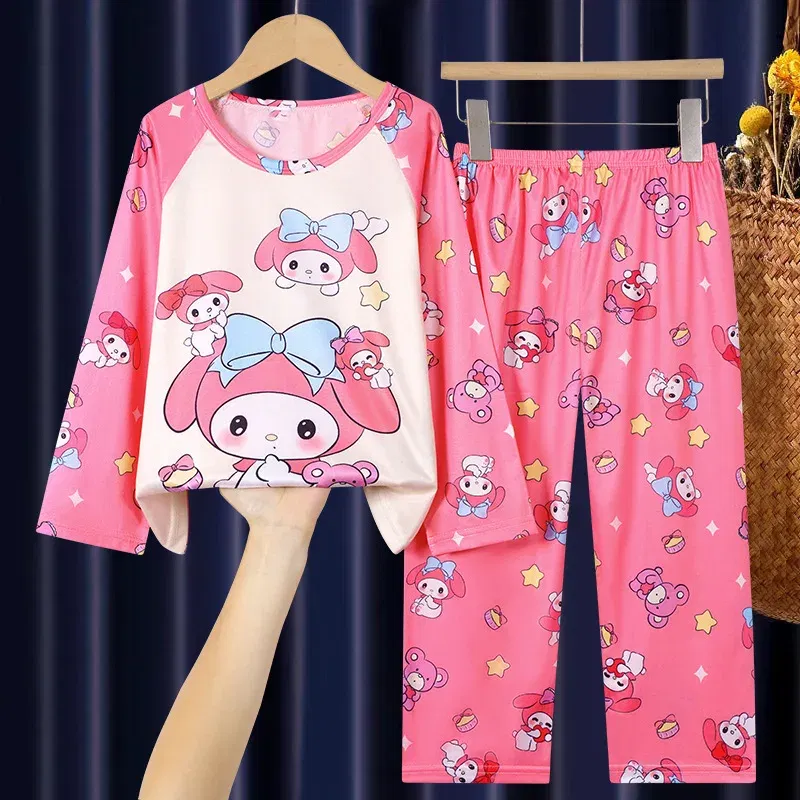 Color: Brown, Kid Size: 8T - 2pcs/set New Children Pyjamas Minnie Elsa Duck Cartoon Girls Sets Kid Home Wear boys and girls Travel Casual Sleepwear Suit