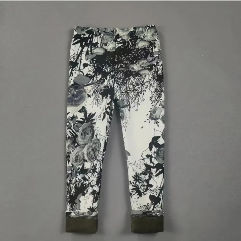 Color: Brown, Kid Size: 2T - 2-11Y Girls' Pants Autumn and Winter Slim Fit Warm Bottom Pants Thickened Velvet Printed Children's Pants Baby Casual Pants