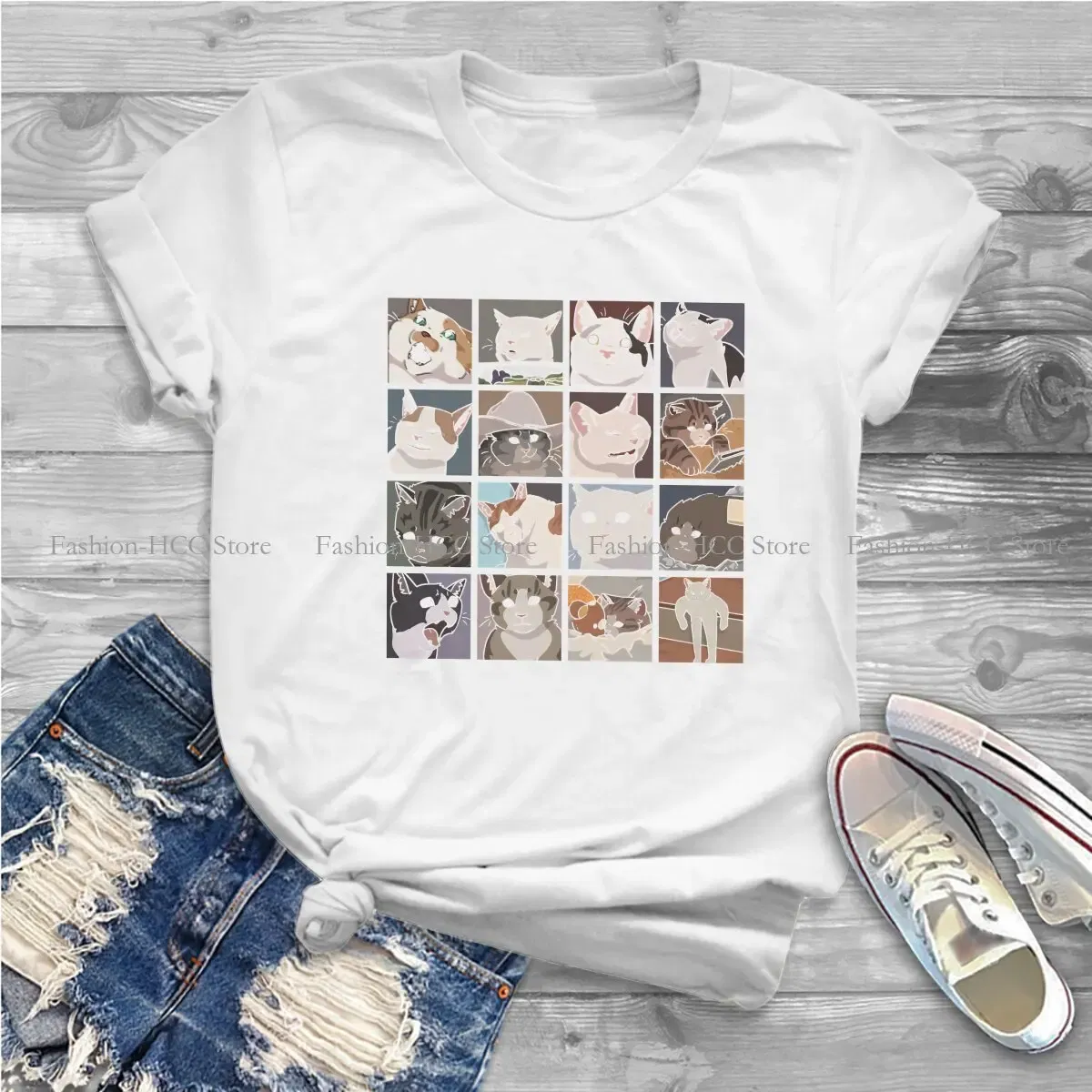 Color: WHITE, Size: M - Meme O Neck TShirt Cat Classic T Shirt Woman's Tops New Design