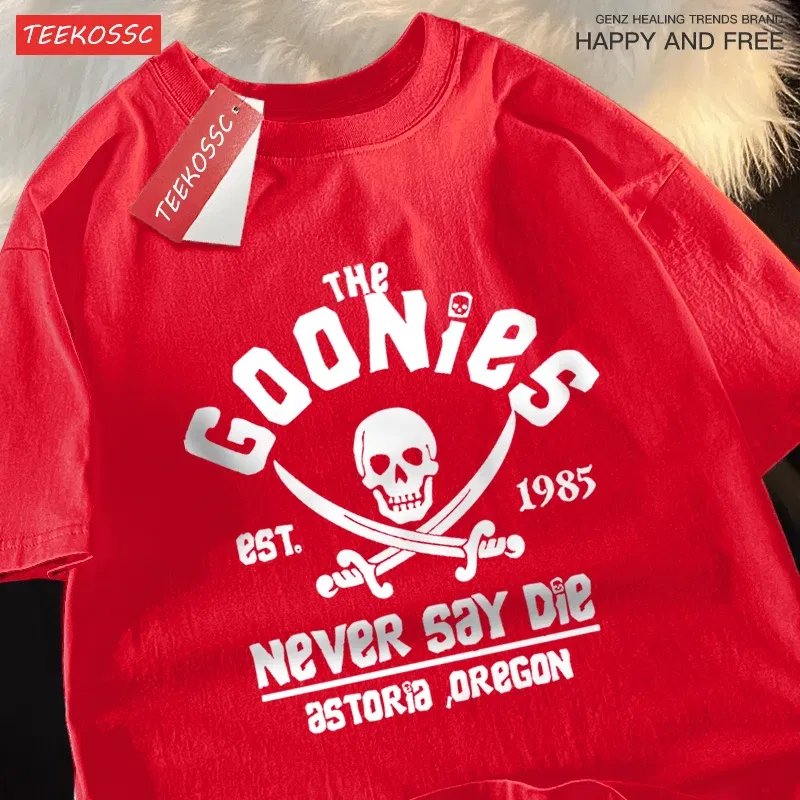 Color: Gold, Size: XXL - The Goonies Never Say Die T Shirts Men Women Comfortable Crewneck Tshirt Breathable Cotton T Shirts Street Loose Couple Clothing