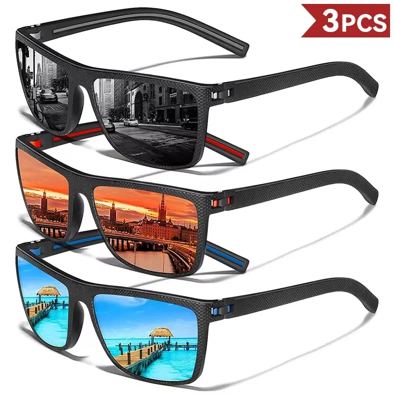 Lenses Color: Cyan - 2/3PCS Amazing Men Polarized Sunglasses Unisex UV400 Glasses Fishing Goggles Outdoor Sport Eyewear for Driving Fishing Cycling