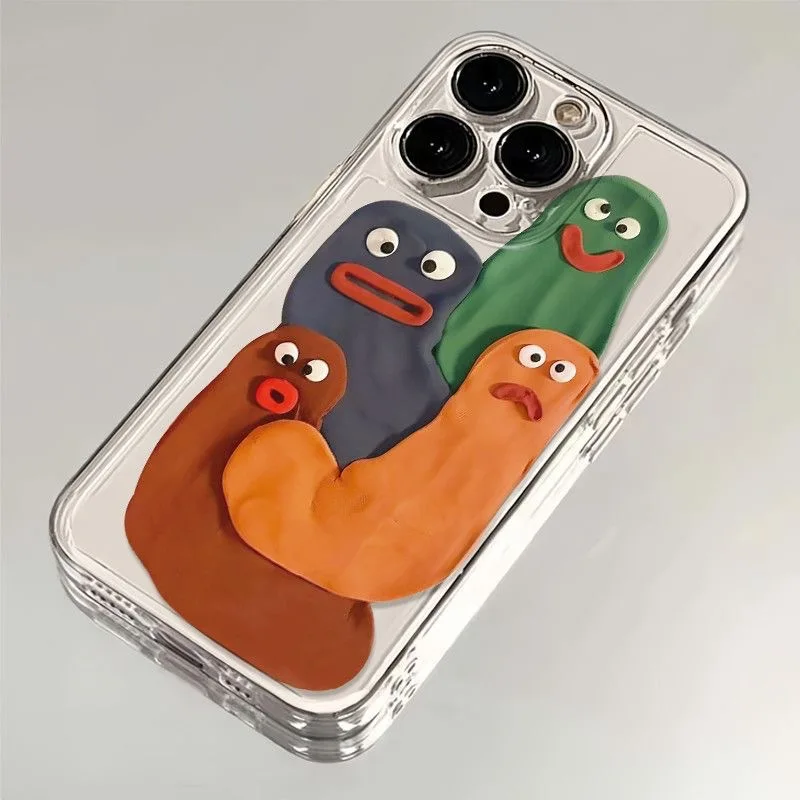 Color: Beige, Material: Nylon - Funny Silly Putty Phone Case For iPhone 11 12 13 14 15 16 Pro Max XR X XS Mini 8 7 Plus SE 2020 Fashion Clear Case