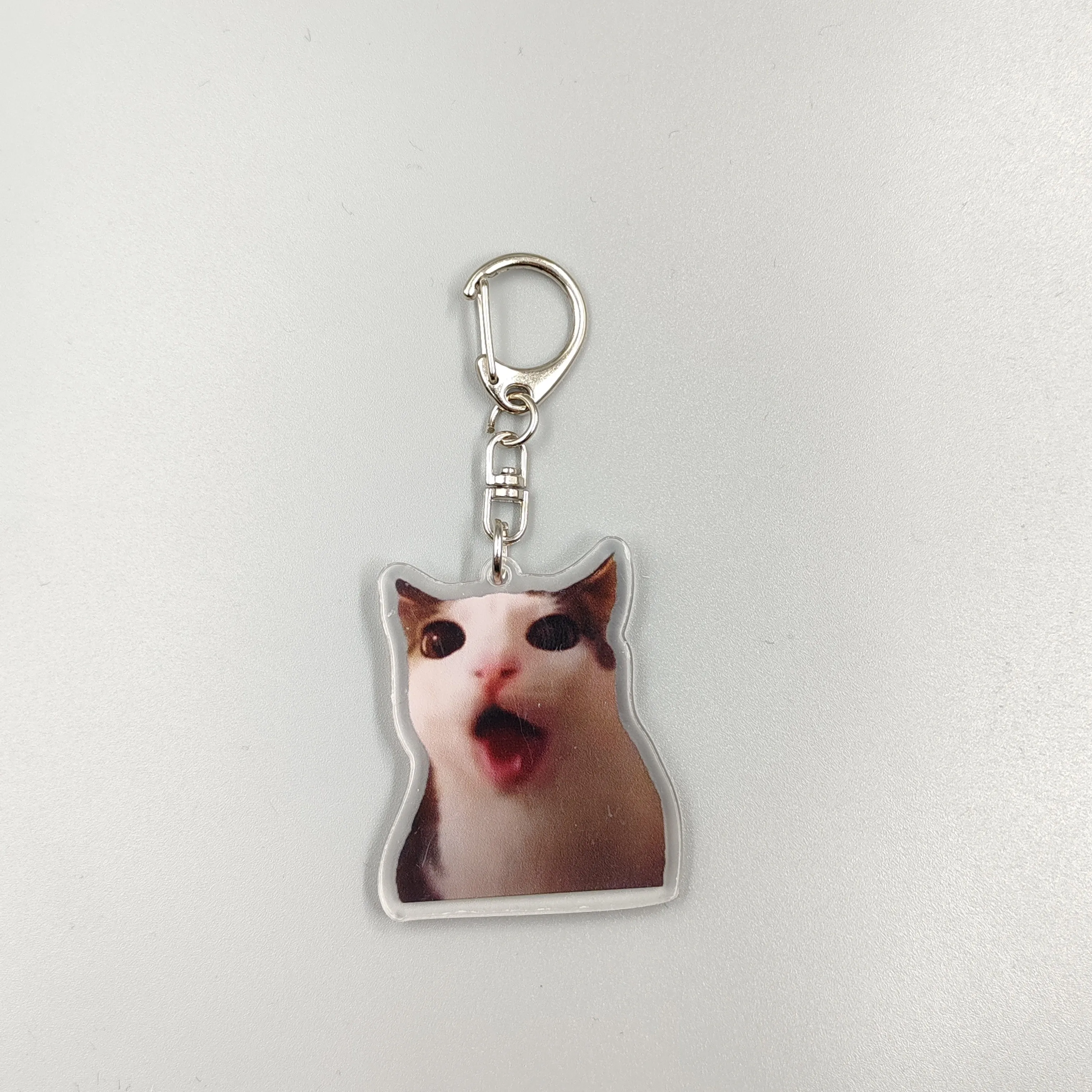 Color: WHITE, Size: 6 cm - Viral Video Memes Series Of Keychains -huh Cat Confused Shocked Cat,cat Crunching, Also Known As crunchy Cat, cat Crunching, c