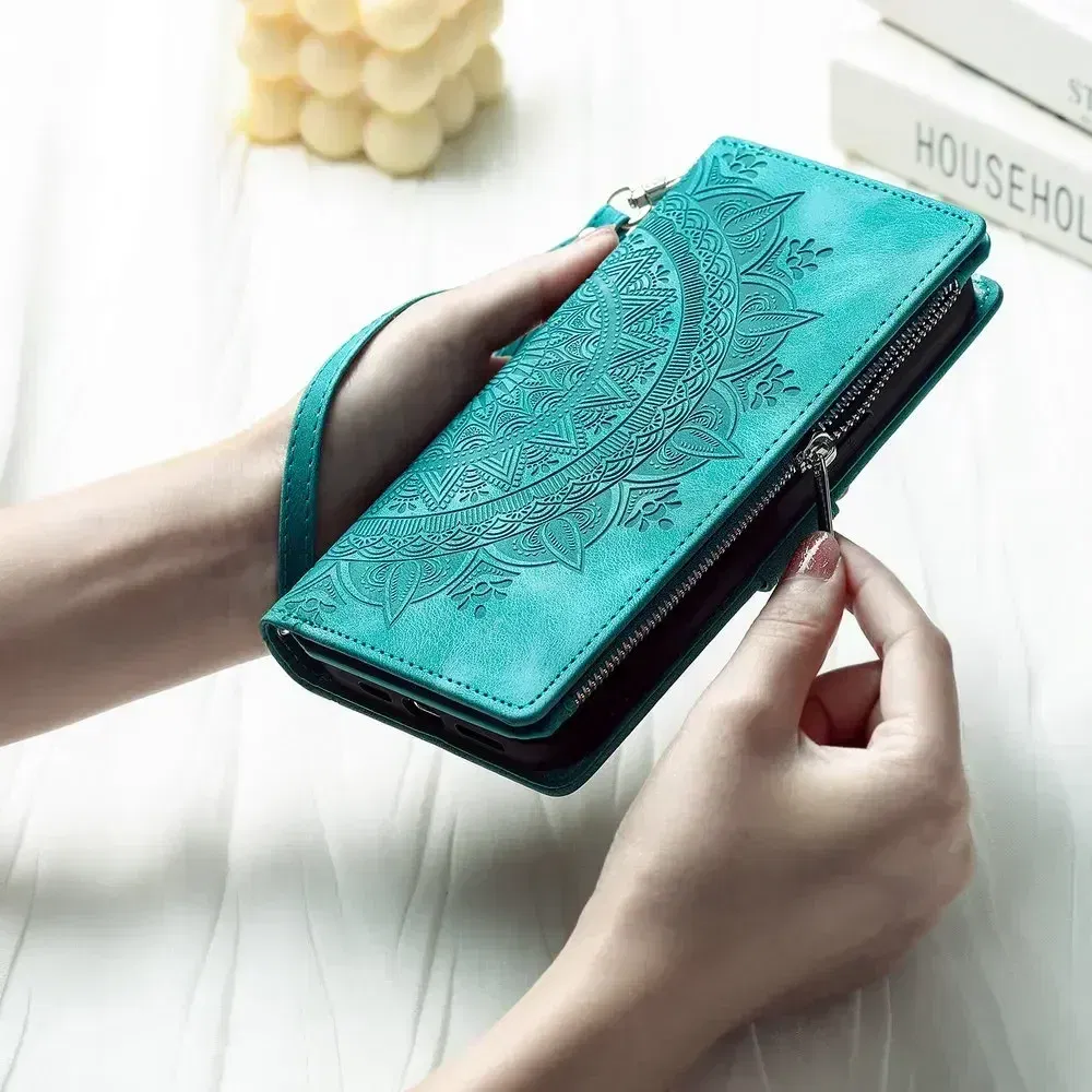 Color: PEACOCK BLUE, Material: Plastic - S24 Ultra S23 Plus S 22 CrossBody Strap Zipper Wallet Case for Samsung Galaxy S22 S23 FE S21 S20 23 24 Ultra Note 20 Book Cover