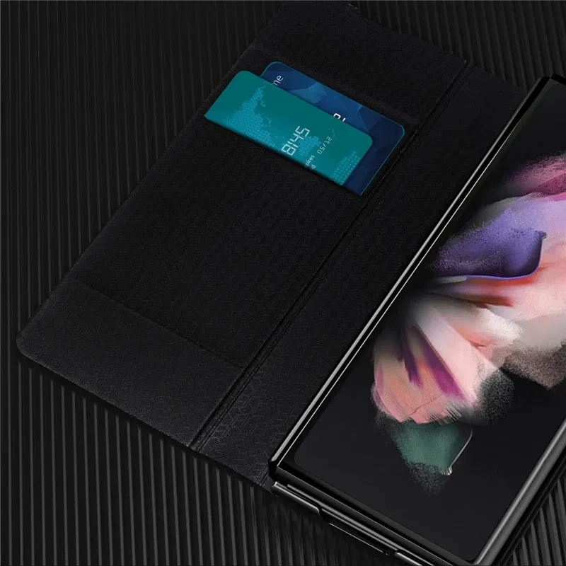 Color: Red, Material: aluminum - Leather Wallet Function Case for Samsung Galaxy Z Fold 6 5 3 2 fold6 fold5 Fold4 Fold 4 5G Fold3 Fold2 Full Protection Bag Cover