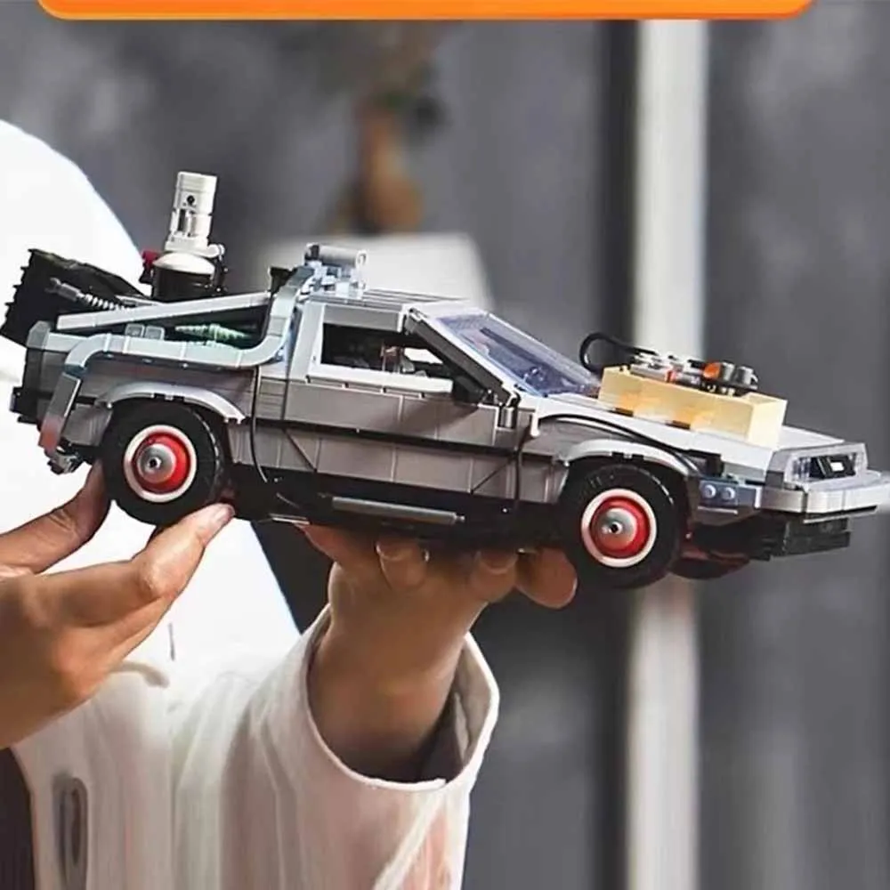 Color: Wood - Compatible 10300 Back to the Future Time Machine DeLorean DMC-12 Building Blocks Construction Car Bricks Toys For Children Gifts