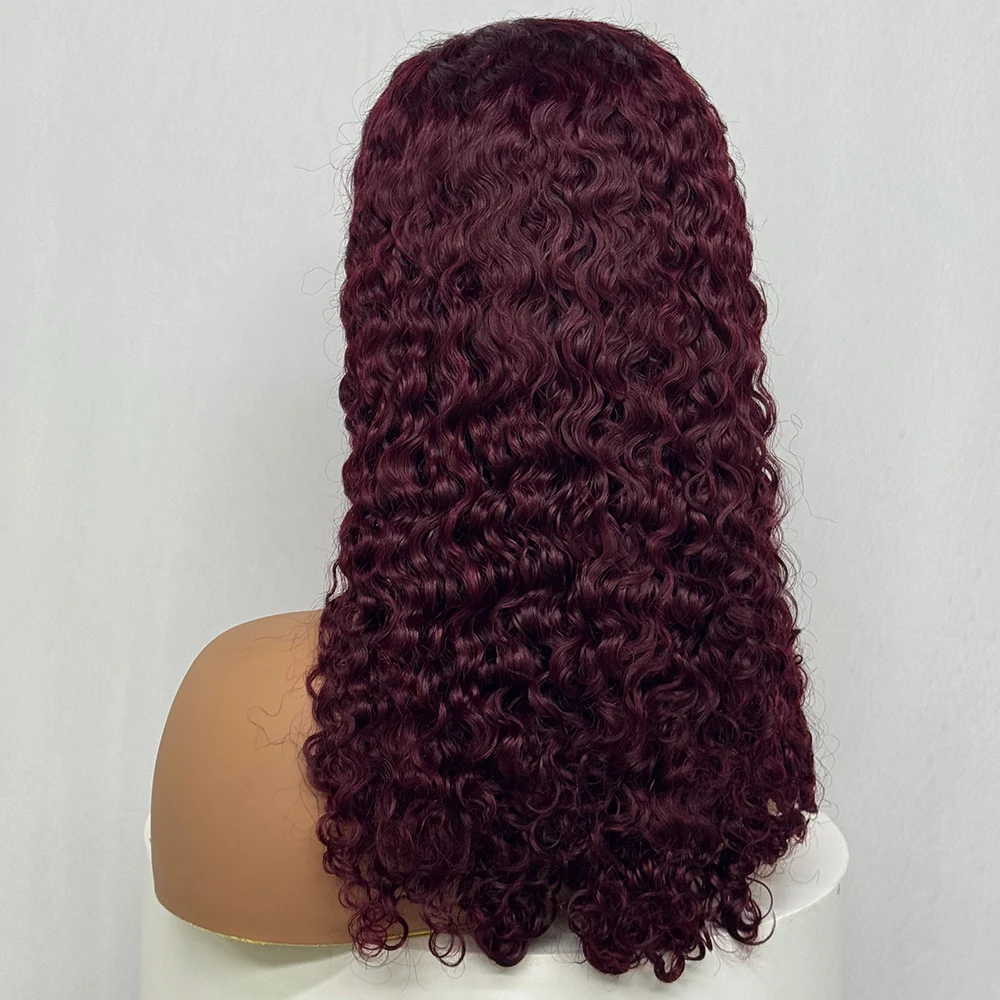 250% Density 99J Color 20 Inches Water Wave Human Hair Wigs 13x4 Transparent Lace Frontal Brazilian Hair Wig for Black Women