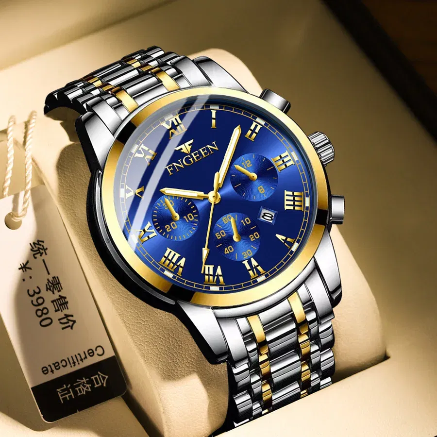 Color: WHITE - BINBONG Men Watches 2023 Top Brand Luxury Waterproof Date Clock Male Steel Strap Casual Quartz Watch Sports Wrist Watch Men 4006