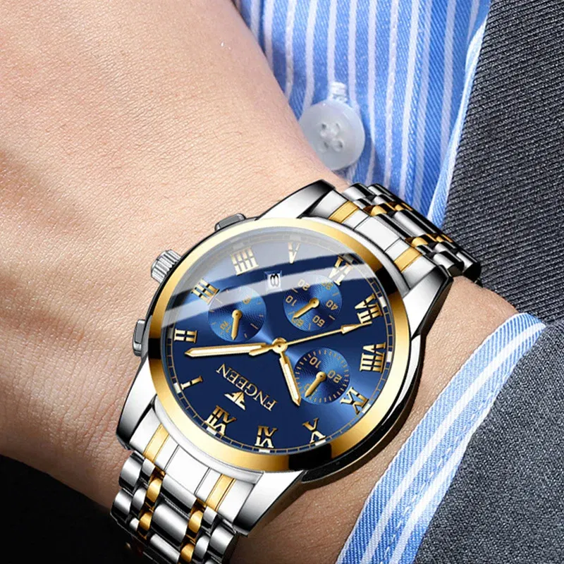 Color: WHITE - BINBONG Men Watches 2023 Top Brand Luxury Waterproof Date Clock Male Steel Strap Casual Quartz Watch Sports Wrist Watch Men 4006