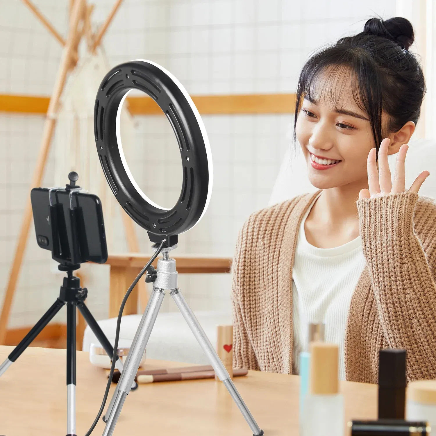 Color: Dark Grey, Ships From: CHINA - 6inch Mini LED Desktop Video Ring Light Selfie Lamp With Tripod Stand USB Plug Table Lamp For Make TikTok Youtube Makeup Video