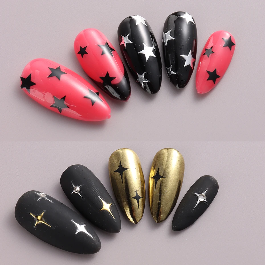 Color: Burgundy - Sliver Stars Nails Stickers 3D Bronzing Laser White Cross Starlight Glossychic Y2k Stylish Adhesive Manicure Decorations SO-167