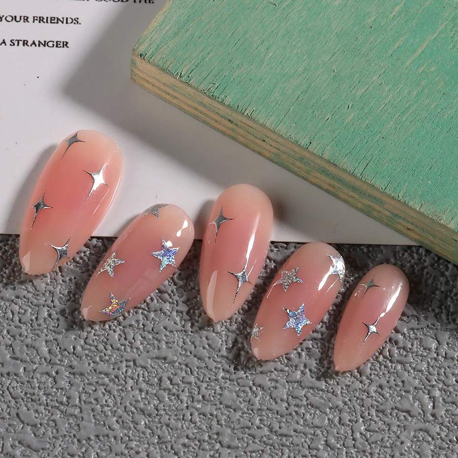Color: Burgundy - Sliver Stars Nails Stickers 3D Bronzing Laser White Cross Starlight Glossychic Y2k Stylish Adhesive Manicure Decorations SO-167