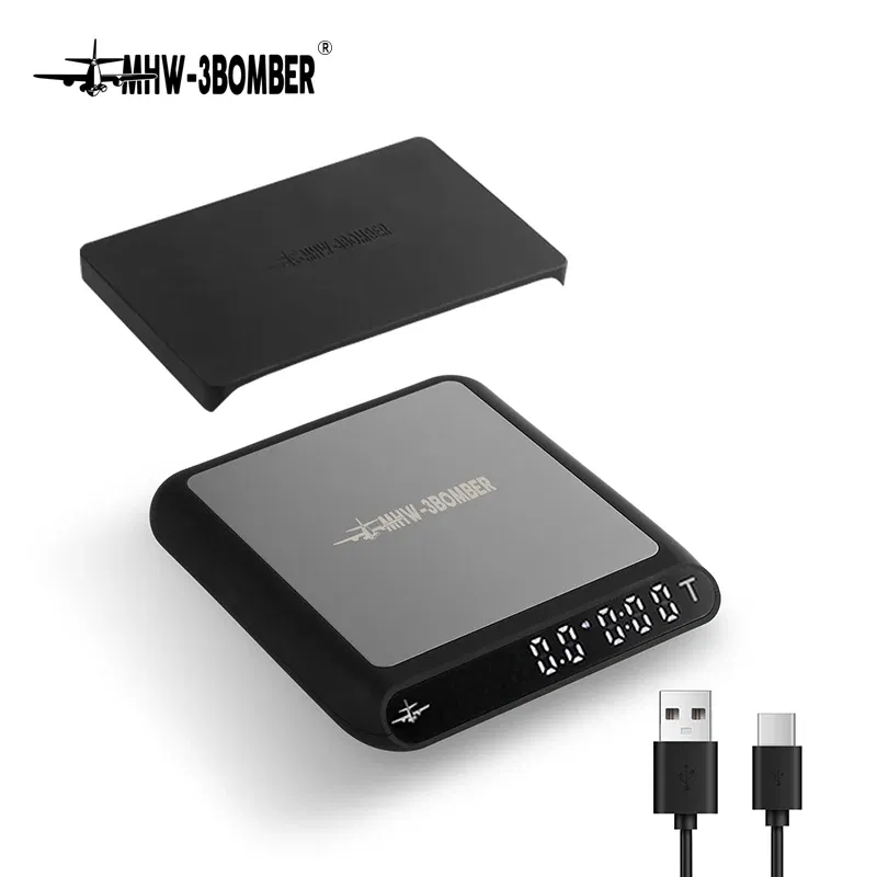 Color: Light Grey, Ships From: CHINA, Load Bearing: 3Kg - MHW-3BOMBER Smart Drip Espresso Coffee Scale with Auto Timer USB Charging Kitchen Electronic Scale Cafe Home Barista Accessories