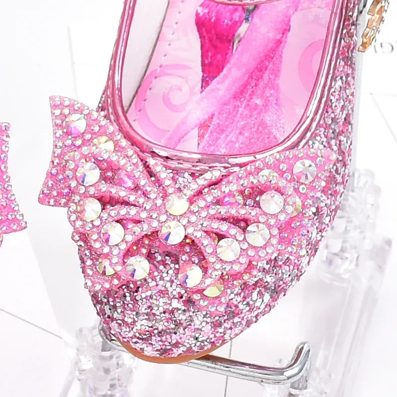 Color: PURPLE, Shoe Size: 32 - Disney Princess Elsa Leather Shoes Girls' High Heels Shoes Fashion Girls' Crystal Shiny Children's Blue Pink Shoes Size 26-35